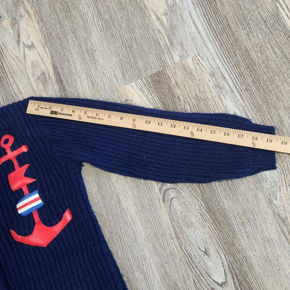 Vintage Ownen Navy Rib Knit Nautical Anchor Cardigan Sweater Button Up Womens S - Picture 11 of 11